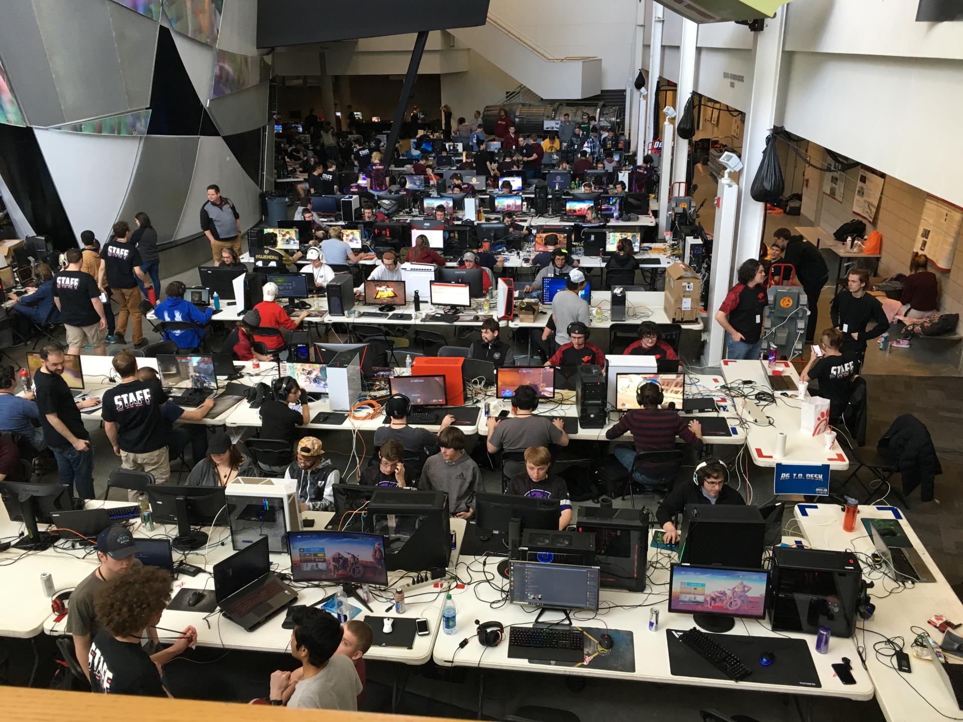 A view of the field at an esports competition attended by the North Central College team.