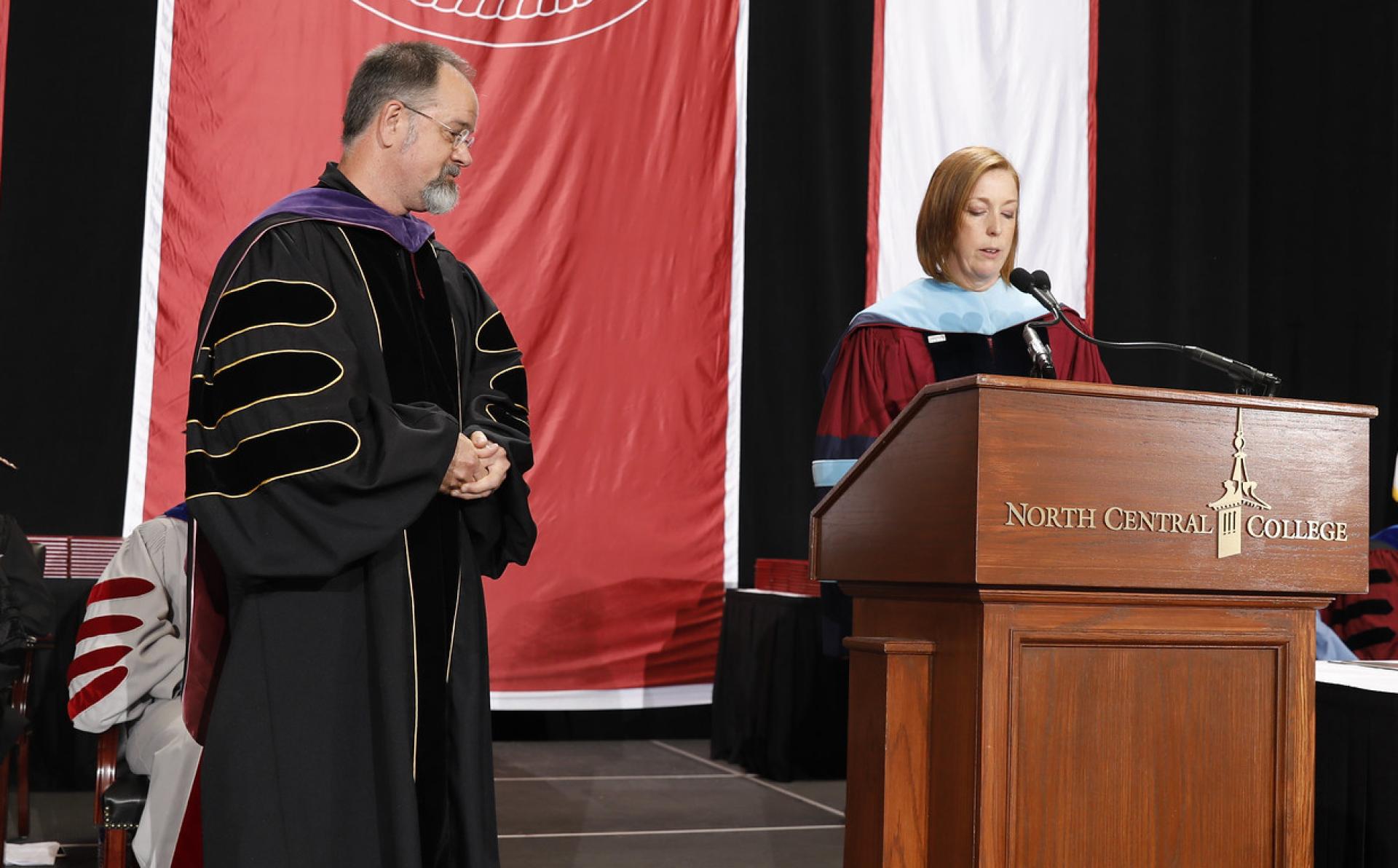 North Central College Bogart Award winner Tom Cavenagh with Vice President Kimberly Sluis.