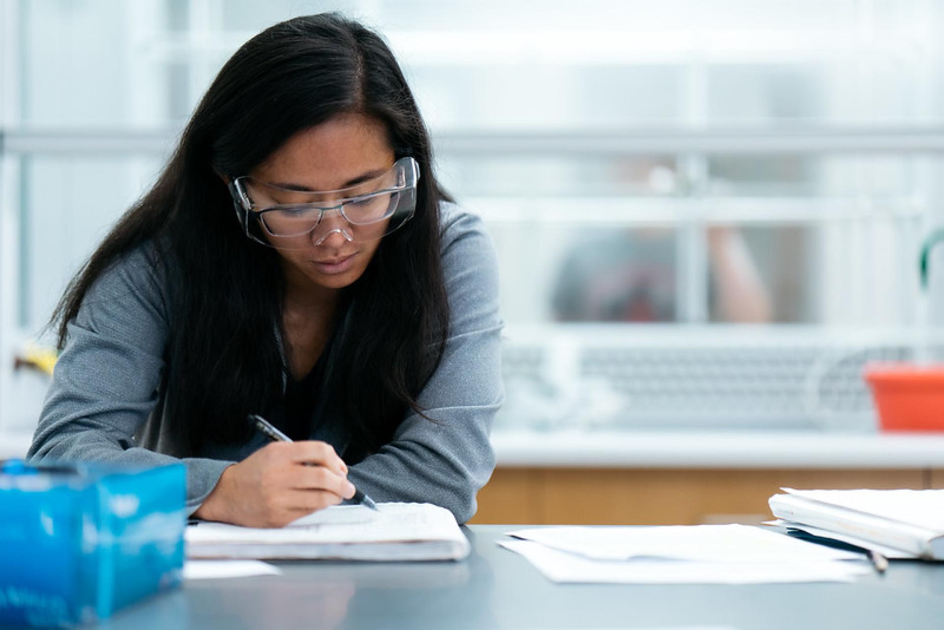 Student studies in a science lab at North Central College