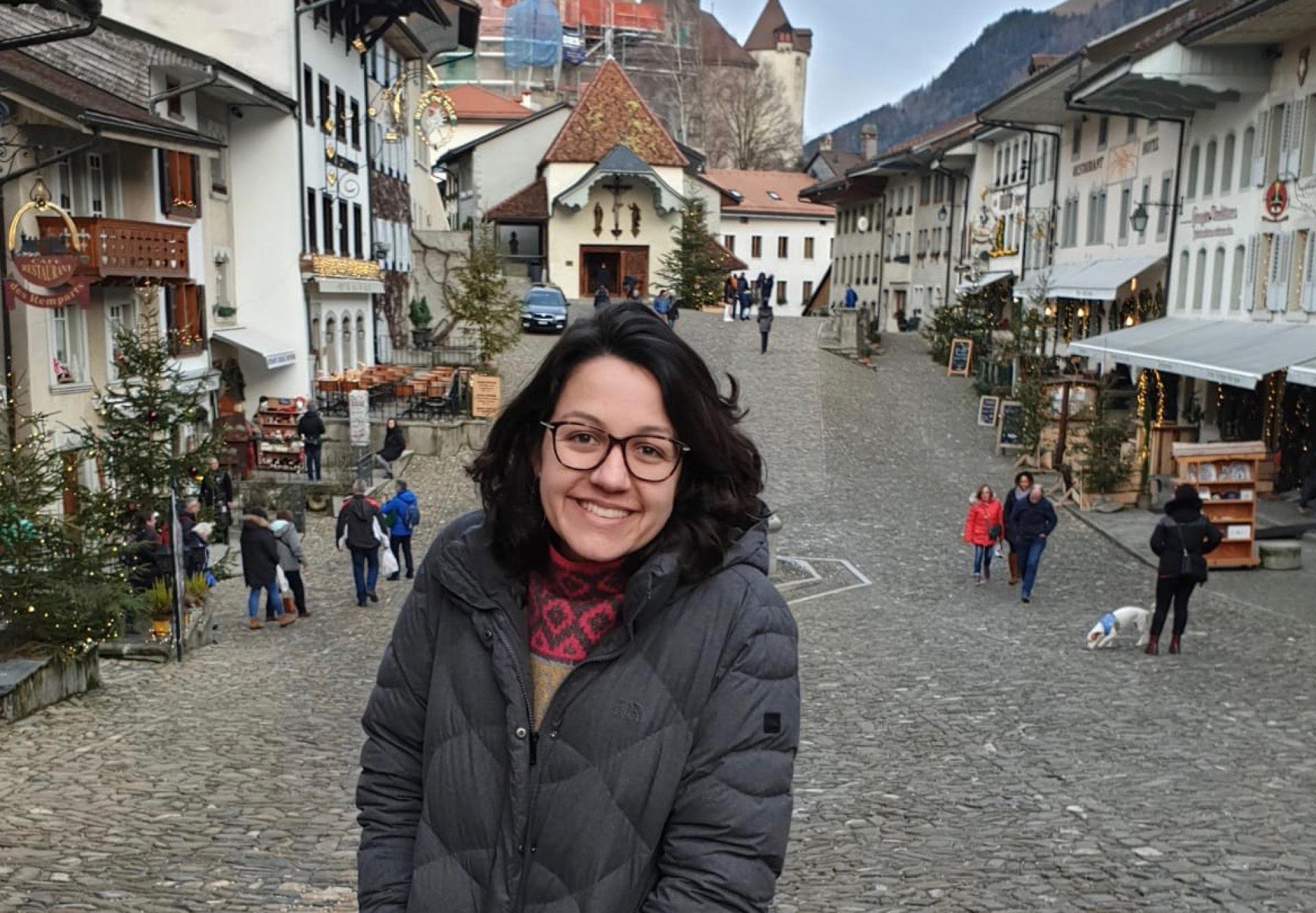 Fulbright award winner Emily Adams in a German town square.