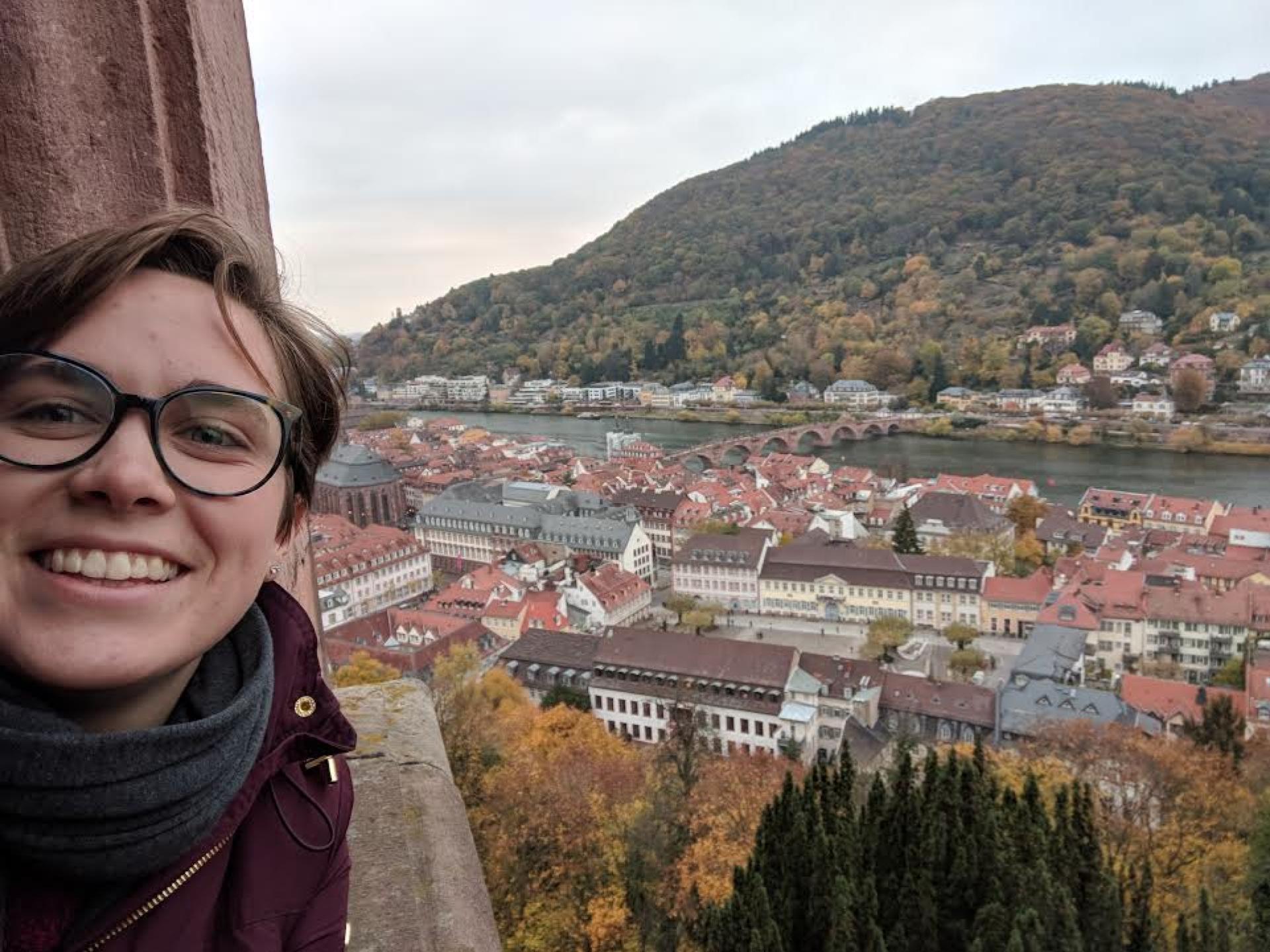 Fulbright award winner Jayne Peters looking over a beautiful vista in Germany.