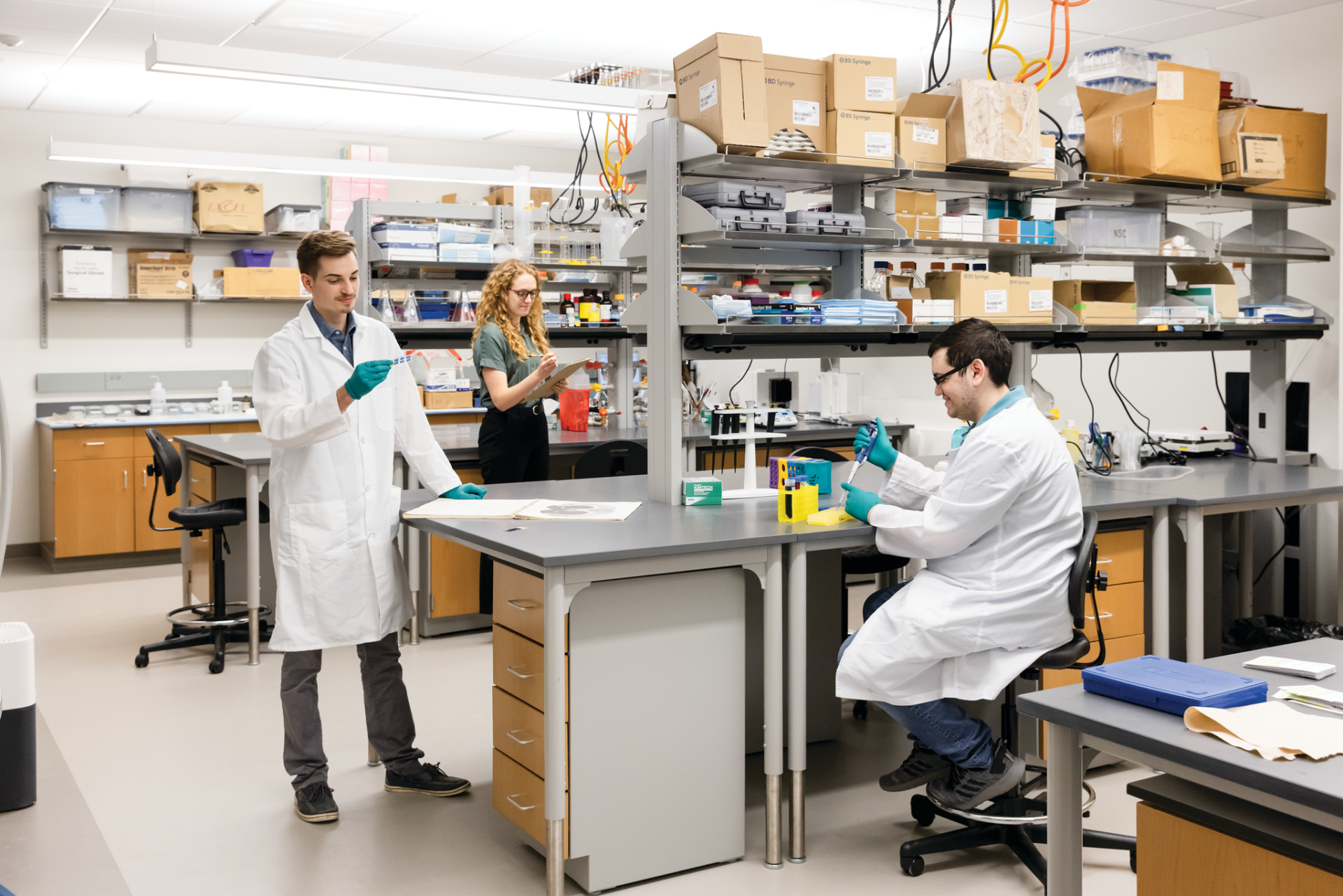 North Central College neuroscience students Jordan Nowlin, Naomi Hill and Jacob Greenberg.