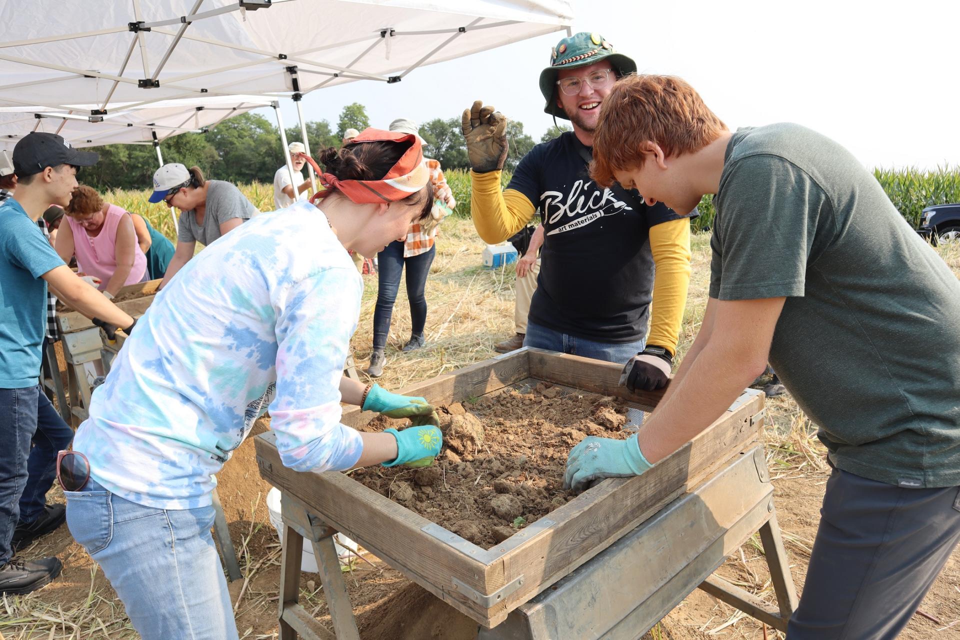 North Central College anthropology students working on the Colona dig site.