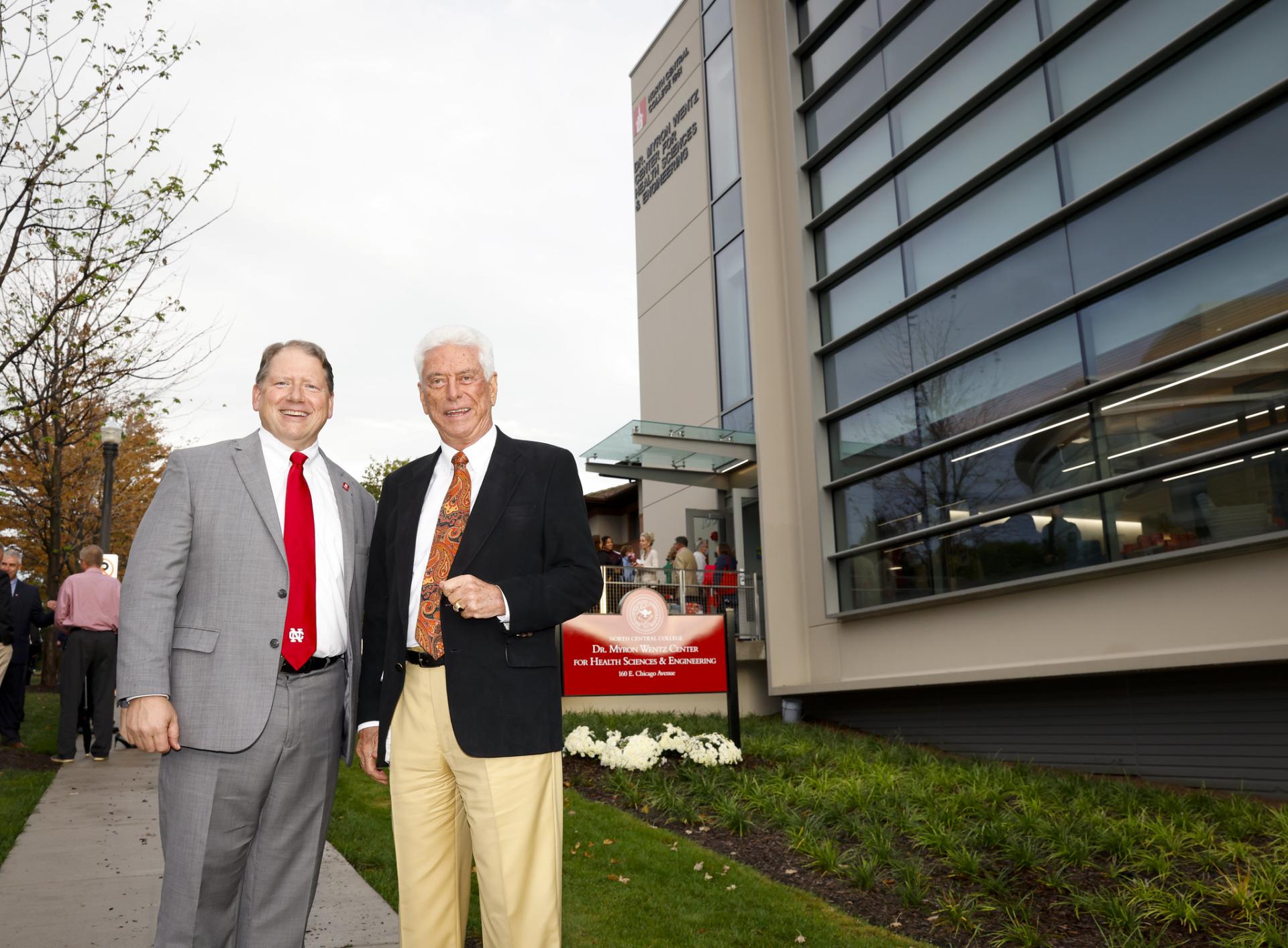 An outdoor view of the Wentz Center for Health Sciences & Engineering.