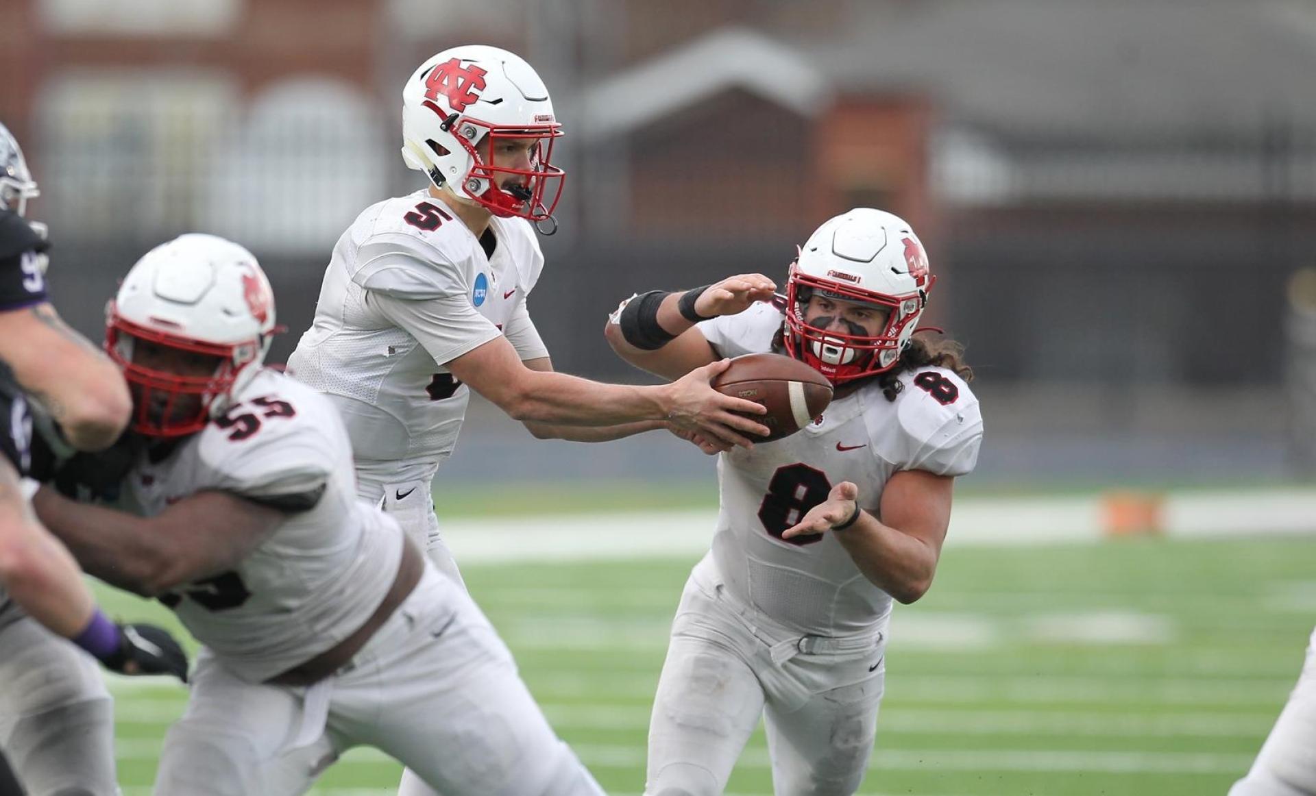 North Central College running back Ethan Greenfield takes a handoff during the Cardinals' win in the national football semifinals.