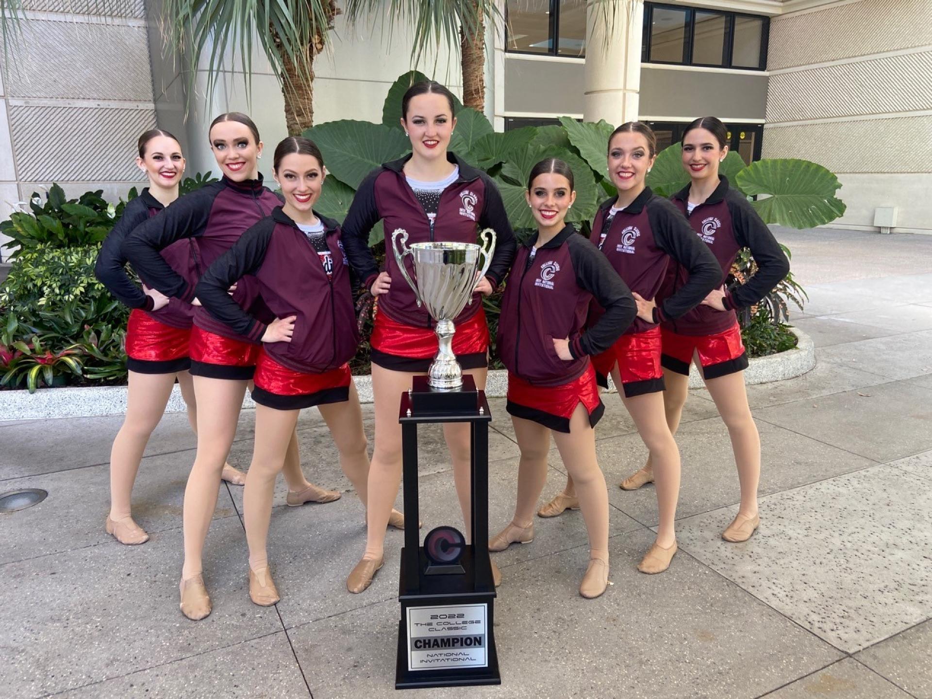 The North Central College dance team with their national championship trophy.