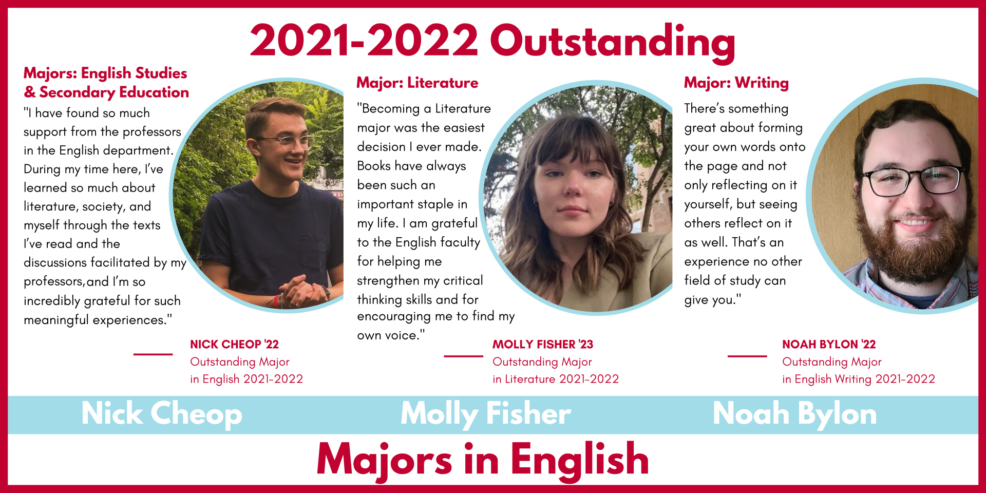 Pictures of three outstanding North Central College English students.
