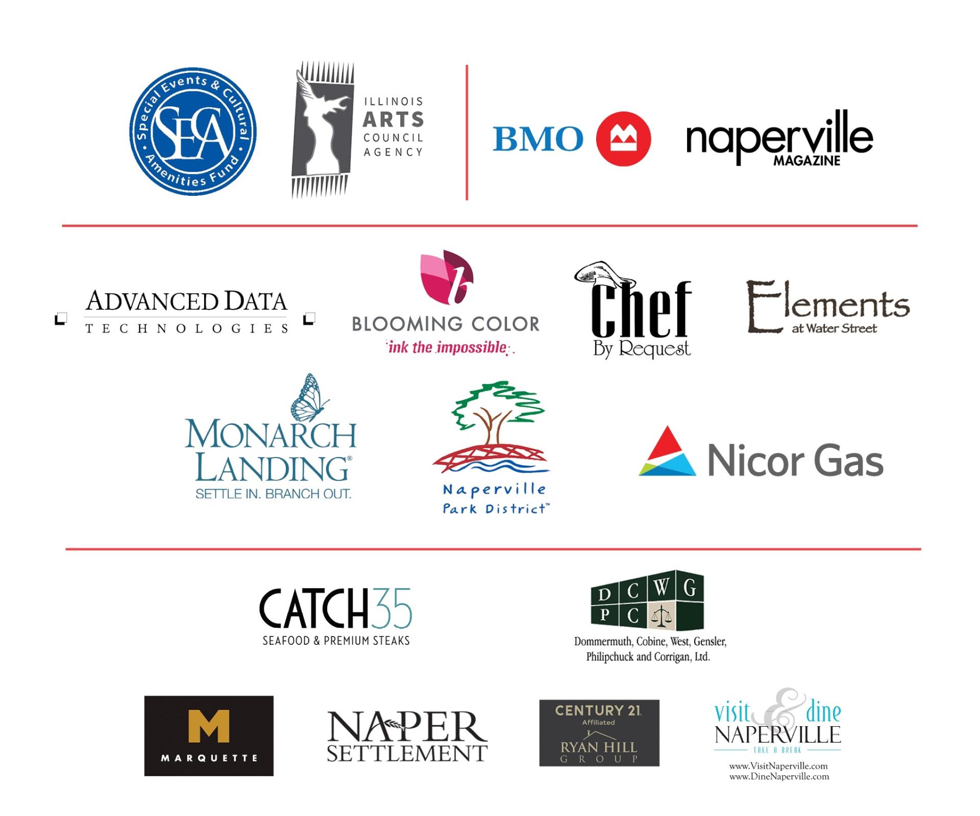 Logos for North Central College's corporate sponsors.