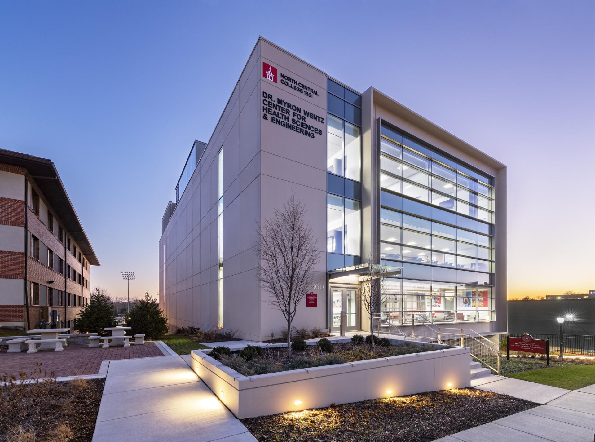 Exterior photo of the Dr. Myron Wentz Center for Health Sciences and Engineering building