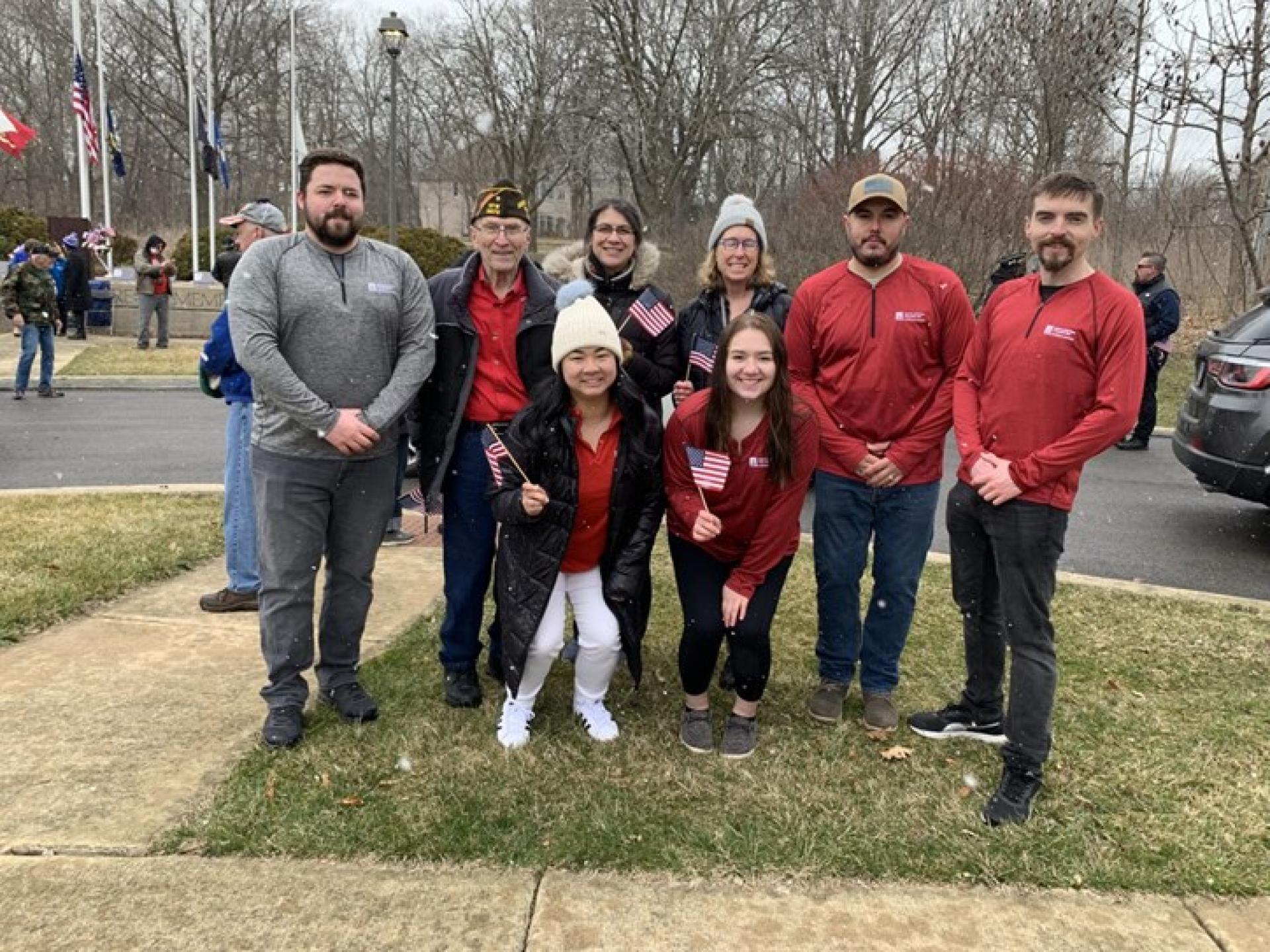 A group of North Central Collegev veterans gather in Veterans Park in Naperville.