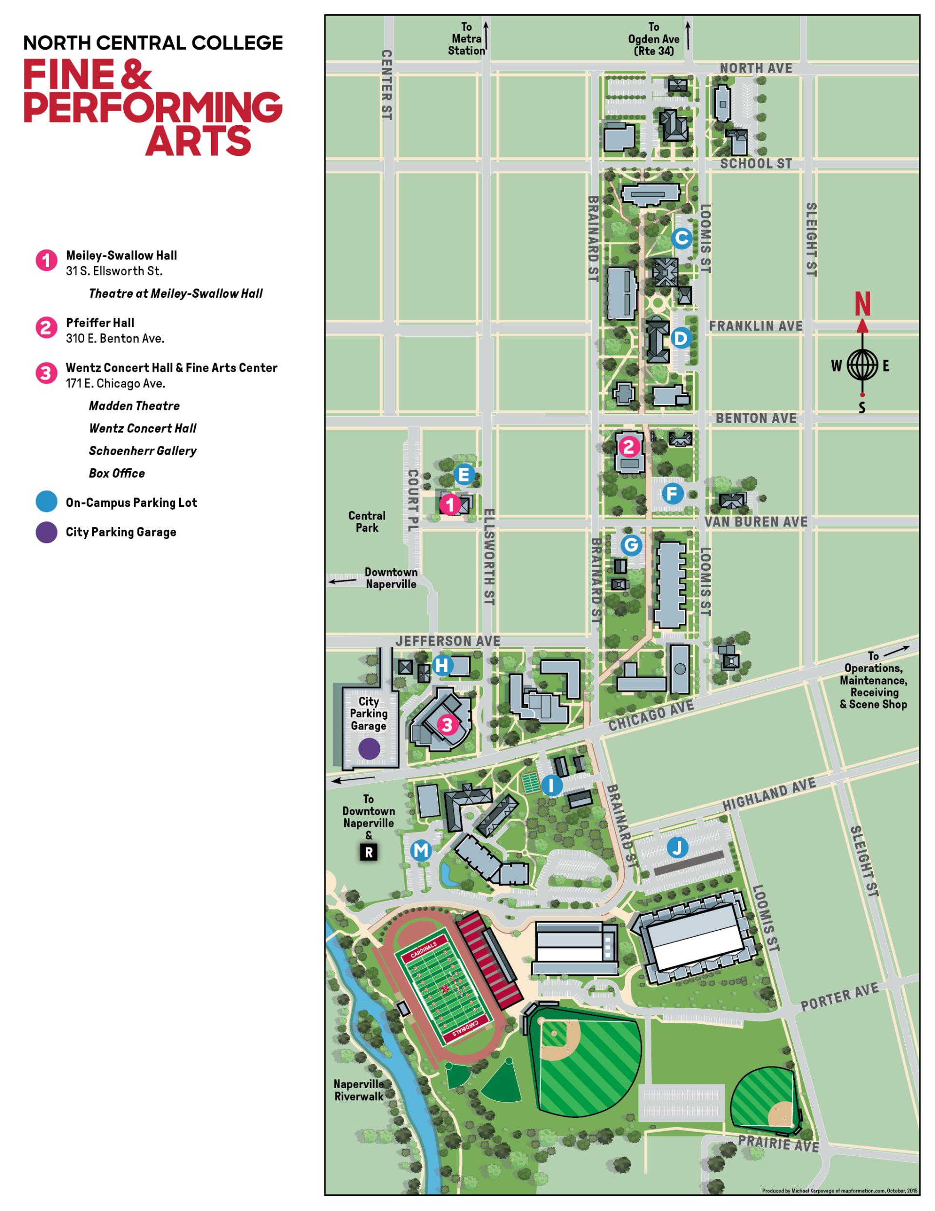 A map of parking lots at North Central College.