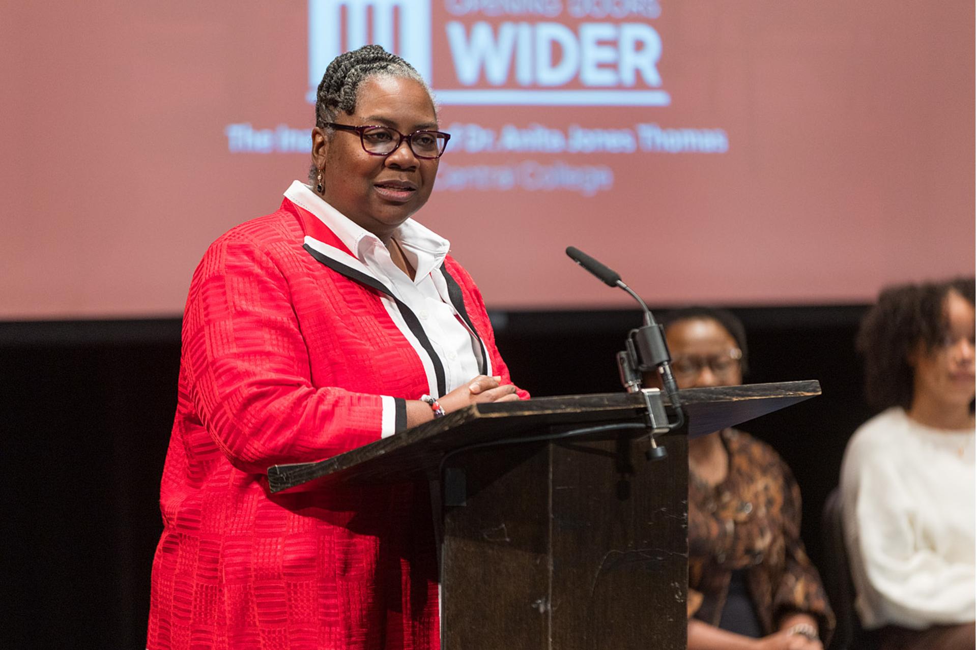 President Thomas at her roundtable.