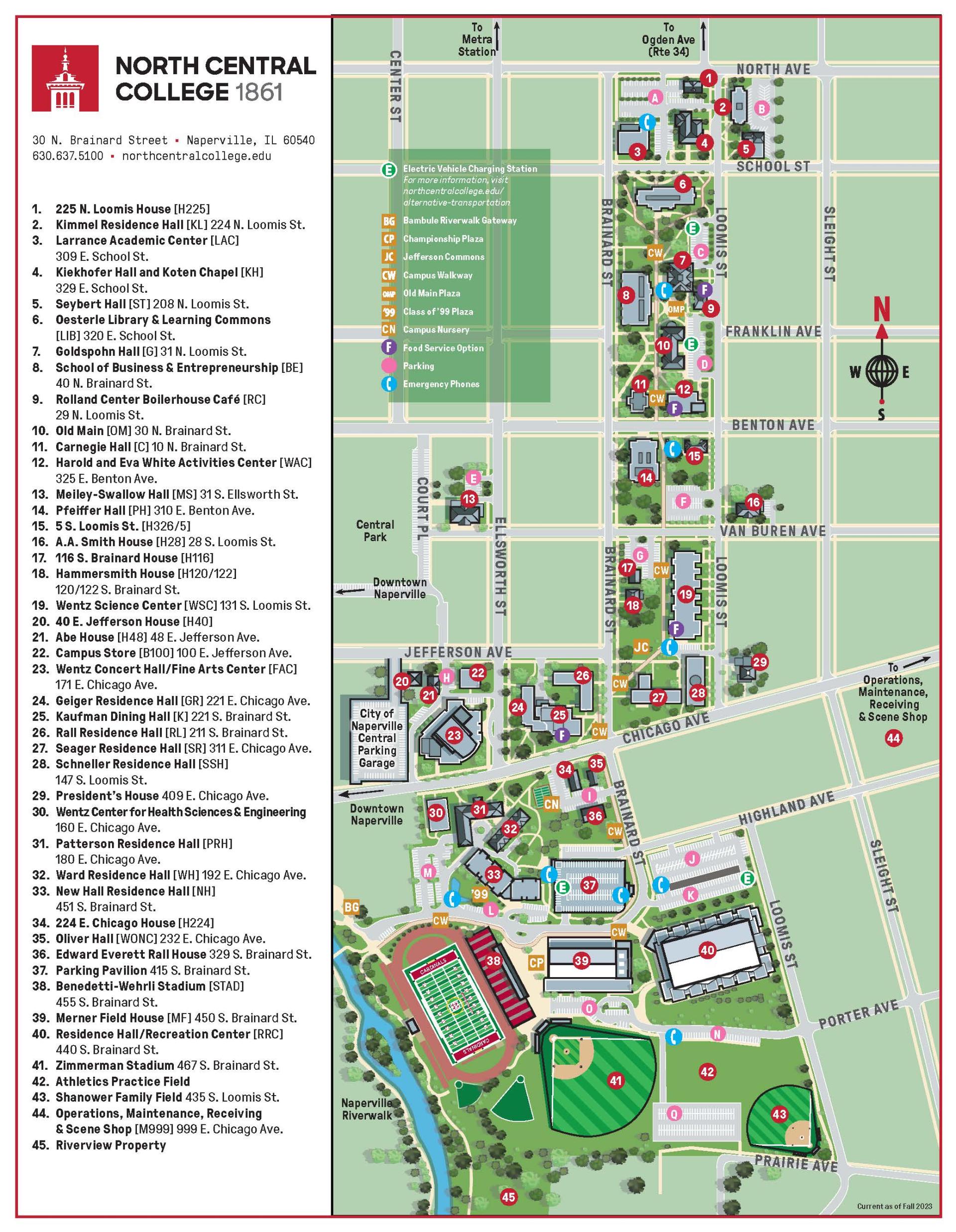 A map of the North Central College campus.