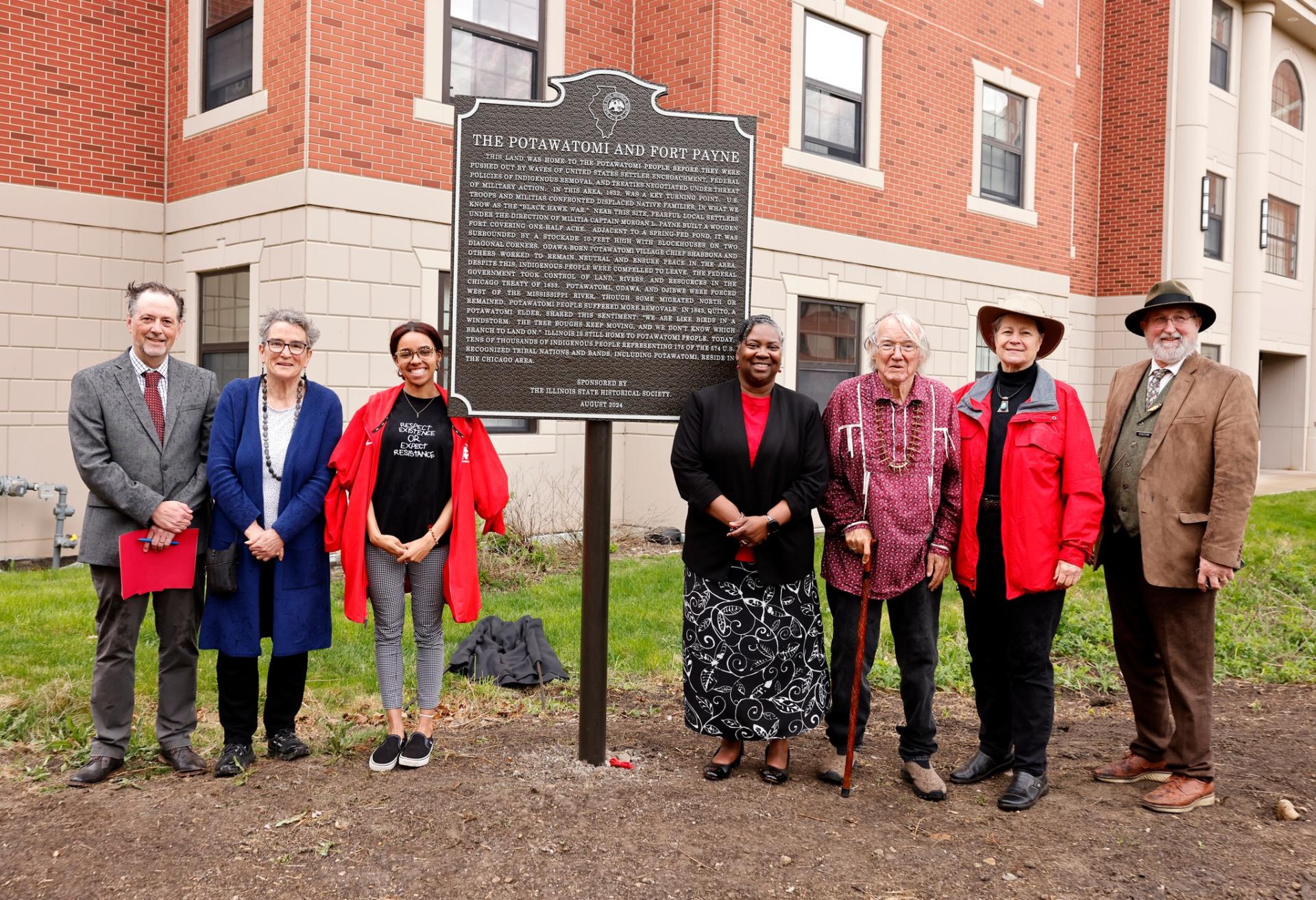 Dignitaries at the new historical marker on campus.