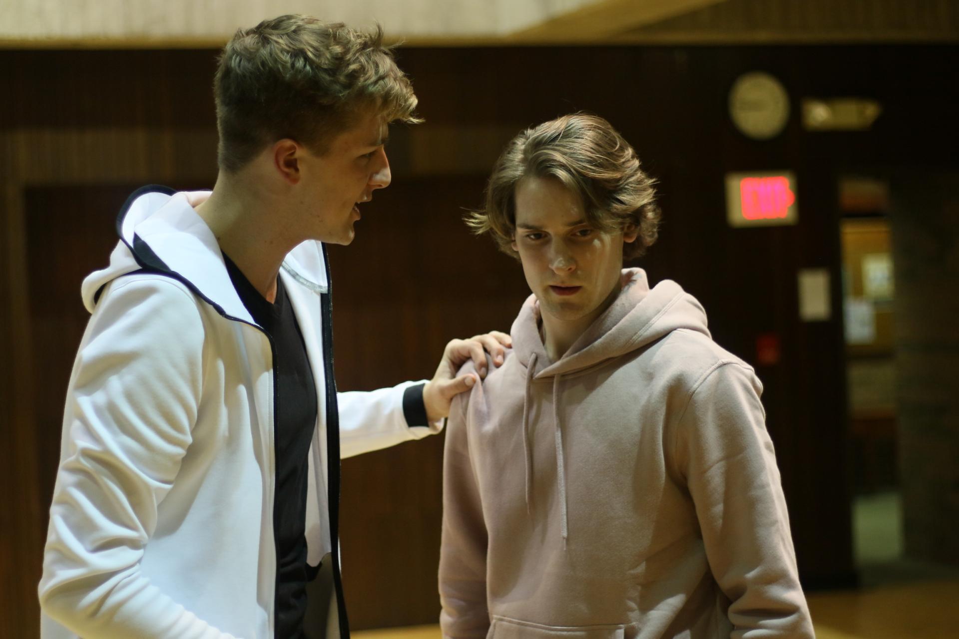 Two actors rehearsing for Iphigenia Among the Taurians.