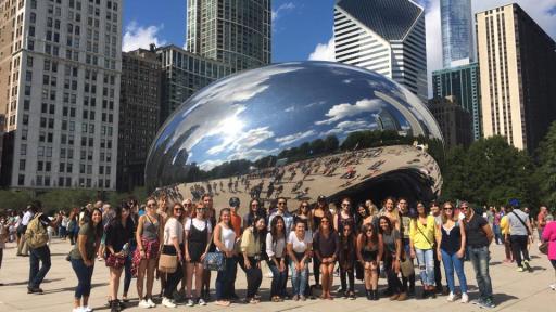 Students n front of the bean in downtown chicago