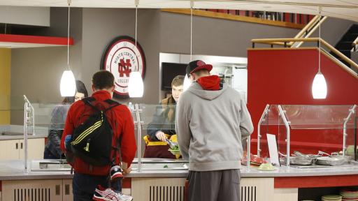 students at buffet in Kaufman Dining Hall