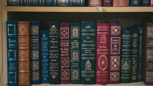 book shelf full of books at the Shimer Great Books School