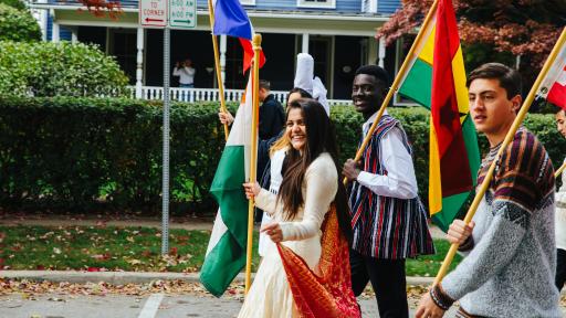 international students with flags