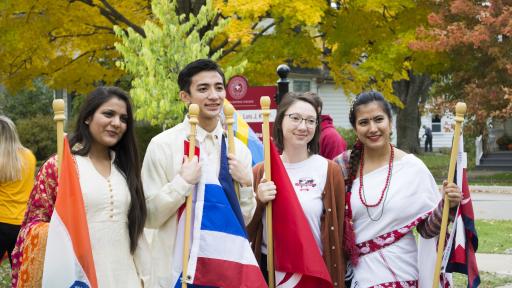 international students with flags