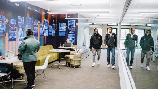 Students walking through the School of Business and Entrepreneurship