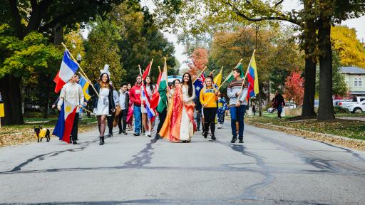 students with flags