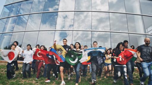 students with flags