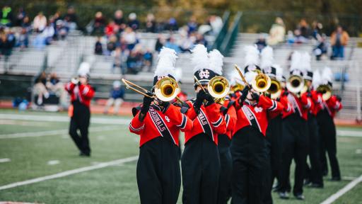 marching band performing at homecoming 