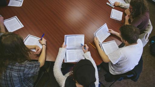 Students reading in class