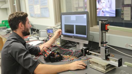 student in engineering lab