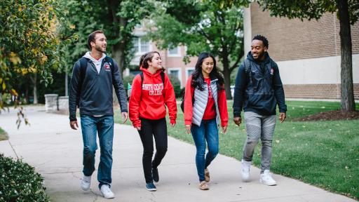 students walking around campus