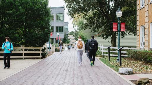 students walking around campus