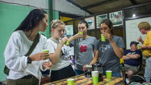 students tasting coffee