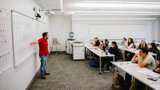 students and professor in class