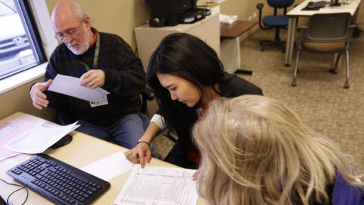 student helping with taxes