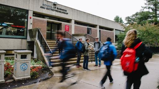 students walking on campus