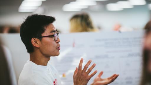 student giving presentation