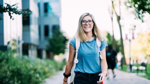 student walking on campus