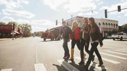 students walking in downtown naperville