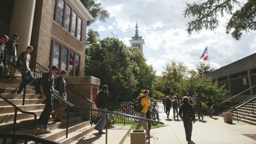 students walking on campus