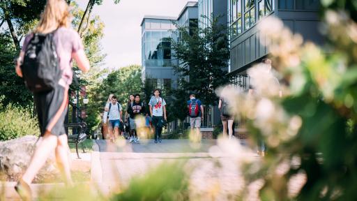 students walking on campus