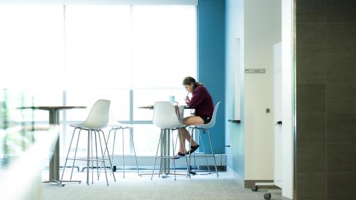 student studying in lounge