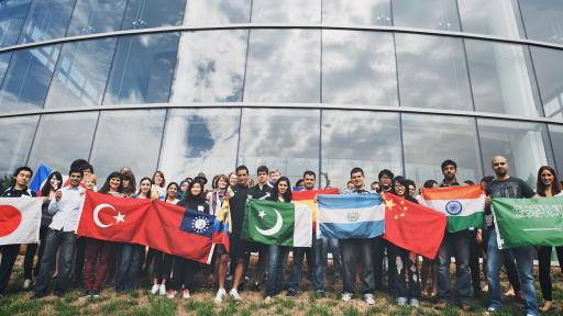 international students with flags