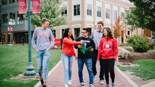 students walking on campus