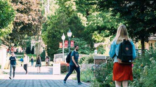 students walking around campus