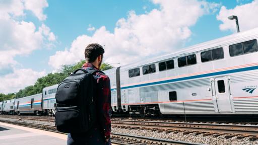student at metra train station