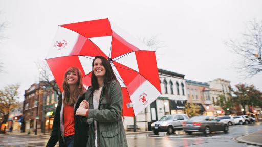 student walking around downtown naperville
