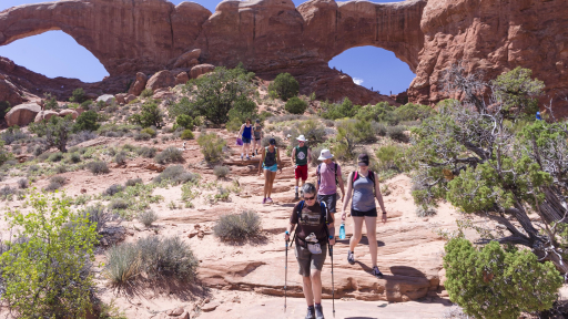 students hiking through Utah