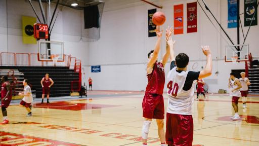 basketball players practicing in Merner