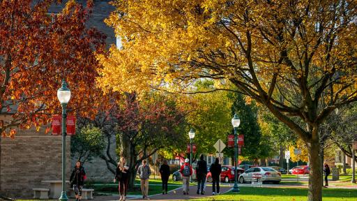 Students outside during Fall